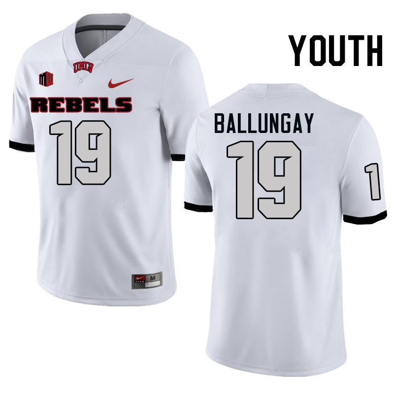 Youth #19 Kaleo Ballungay UNLV Rebels College Football Jerseys Stitched-White